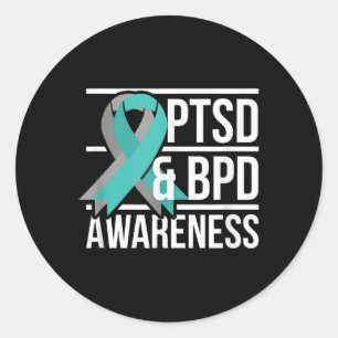 Pegatina Redonda Ptsd & Conciencia Bpd, Cinta Verde azulada Y G