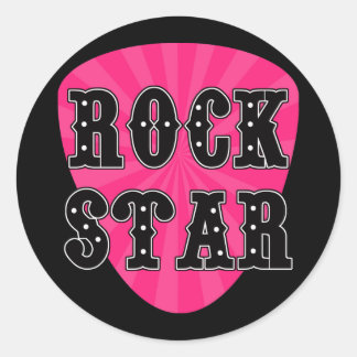 Pegatina Redonda Púa de guitarra Estrella de Rock