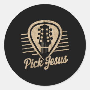 Pegatina Redonda Púa de Guitarra Jesús Música Pastor Feliz Día de P