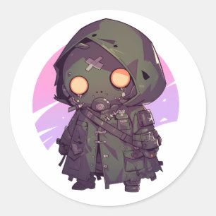 Pegatina Redonda Publicar Wanderer apocalíptico al estilo anime