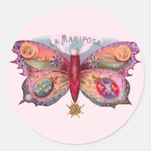 Pegatina Redonda Publicidad de pintura de antigüedades de mariposa