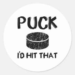 Pegatina Redonda Puck - I#39;d golpear ese divertido hockey