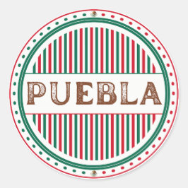 Pegatina Redonda Puebla City Pride Emblem – Mexican Identity