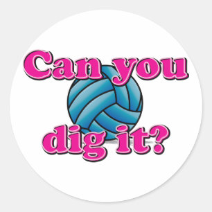 Pegatina Redonda ¿Puede usted cavarlo? ¡Voleibol!
