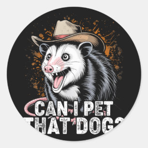 Pegatina Redonda ¿Puedo acariciar a ese perro meme amante de los an