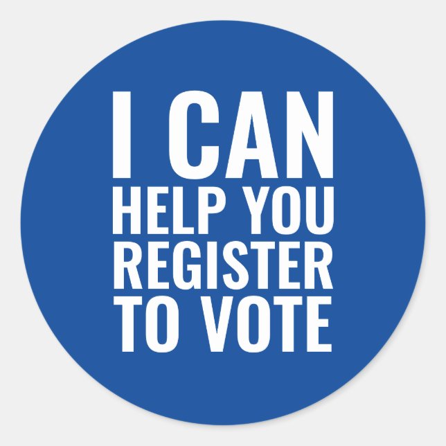 Pegatina Redonda Puedo ayudarte a registrarte para votar en blanco  (Anverso)