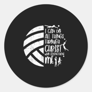 Pegatina Redonda Puedo hacer cosas a través del voleibol de Cristo