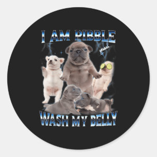 Pegatina Redonda Puedo lavar mi barriga perro divertido limpia mi b