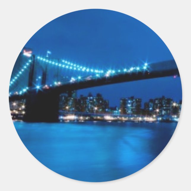 Pegatina Redonda Puente de Brooklyn, Nueva York (Anverso)