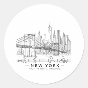 Pegatina Redonda Puente de Brooklyn Nueva York Arte de Línea Minima