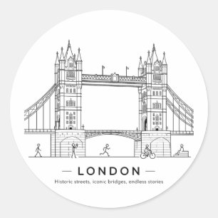 Pegatina Redonda Puente de la Torre de Londres Arte de Línea Arquit
