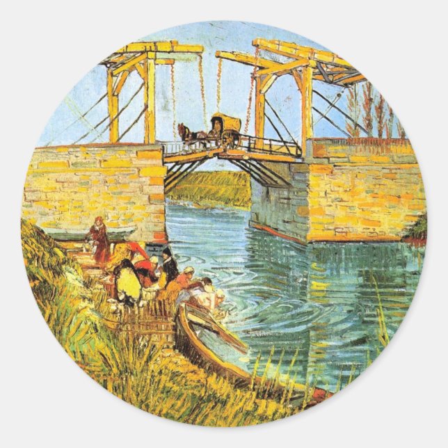 Pegatina Redonda Puente de Langlois en Arles por Vincent van Gogh (Anverso)