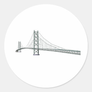 Pegatina Redonda Puente de suspensión de Akashi Kaikyo: Puente de l