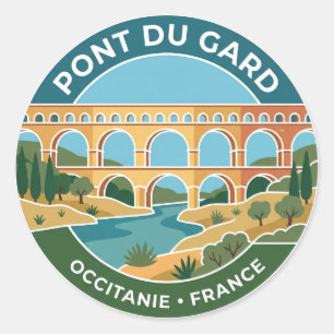 Pegatina Redonda Puente del Gard Francia