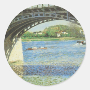 Pegatina Redonda Puente en Argenteuil por Gustave Caillebotte