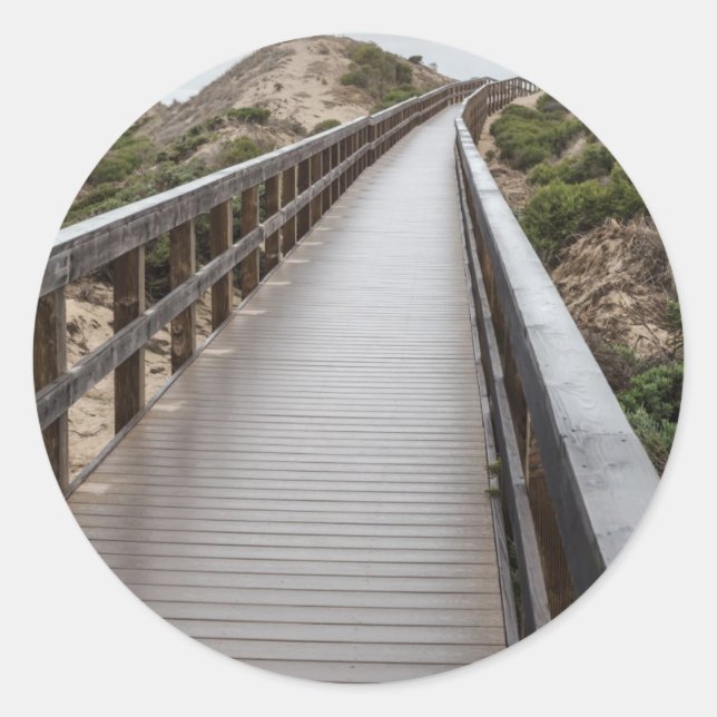 Pegatina Redonda Puente Foot en el Parque Estatal Oso Flaco Lake (Anverso)