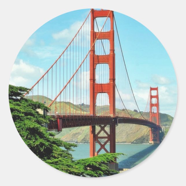 Pegatina Redonda Puente Golden Gate en San Francisco (Anverso)