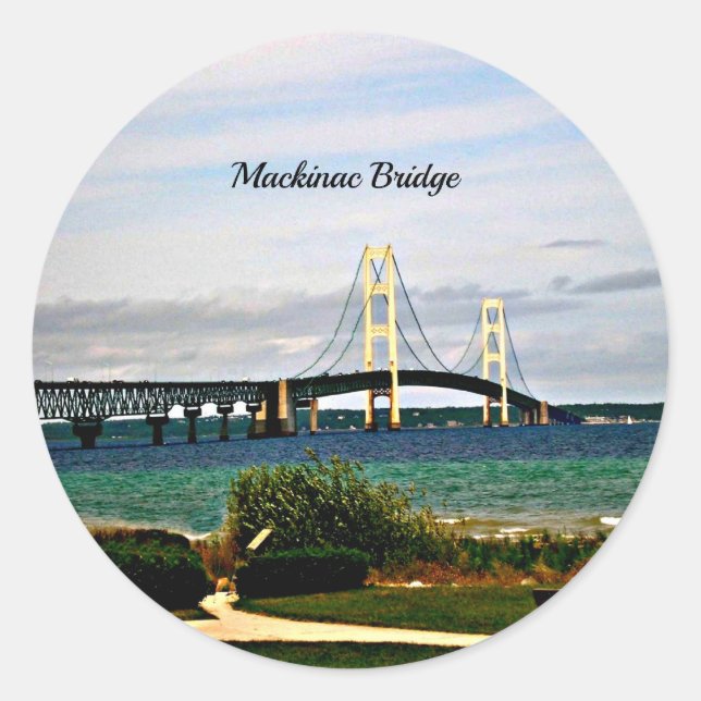 Pegatina Redonda Puente Mackinac, Isla Mackinac (Anverso)