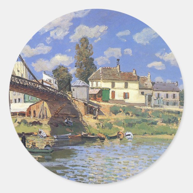 Pegatina Redonda Puente Villeneuve-la-Garenne de Alfred Sisley (Anverso)