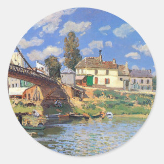 Pegatina Redonda Puente Villeneuve-la-Garenne de Alfred Sisley