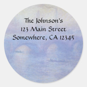 Pegatina Redonda Puente Waterloo, efecto húmedo de Claude Monet