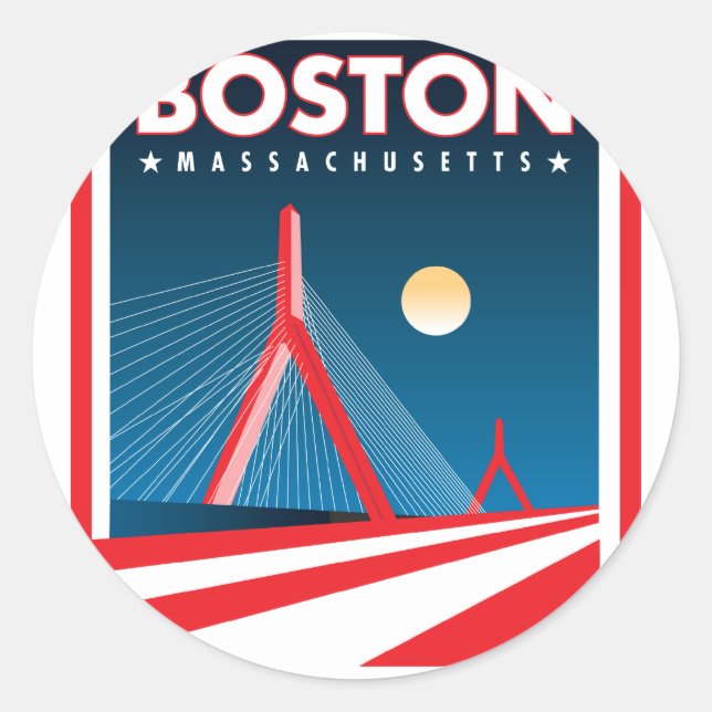Pegatina Redonda Puente Zakim de Boston (Anverso)