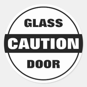 Pegatina Redonda Puerta de cristal de precaución - Blanco y negro