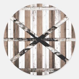 Pegatina Redonda Puerta de granero rústica de madera múltiple blanc