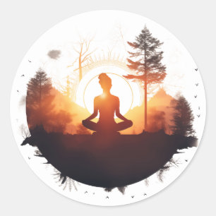 Pegatina Redonda Puerta Dorada Meditación al Atardecer