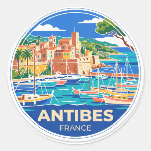 Pegatina Redonda Puerto de Antibes Francia