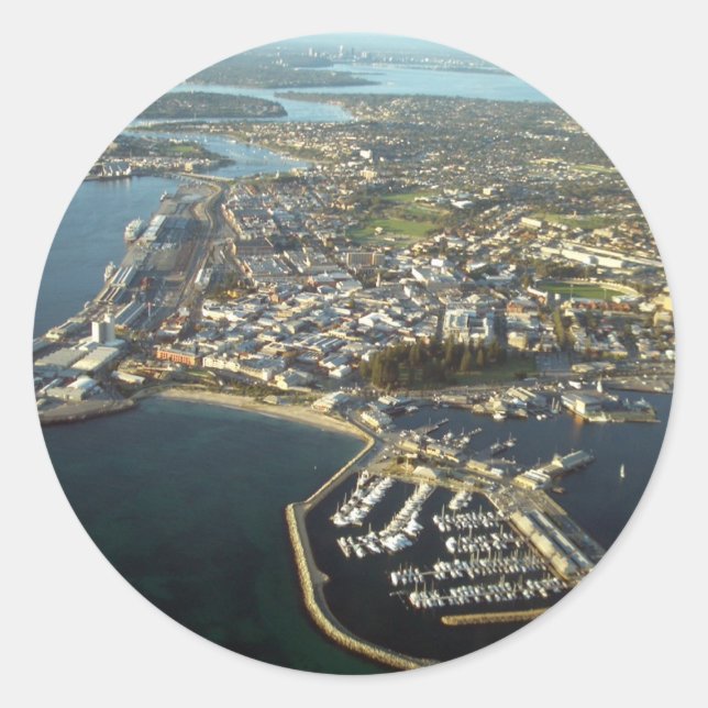 Pegatina Redonda Puerto Fremantle, Australia Occidental (Anverso)