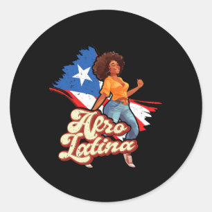 Pegatina Redonda Puerto Rico Afro Latina Boricua Bandera bailando