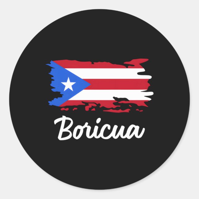 Pegatina Redonda Puerto Rico Bandera boricua puertorriqueña (Anverso)