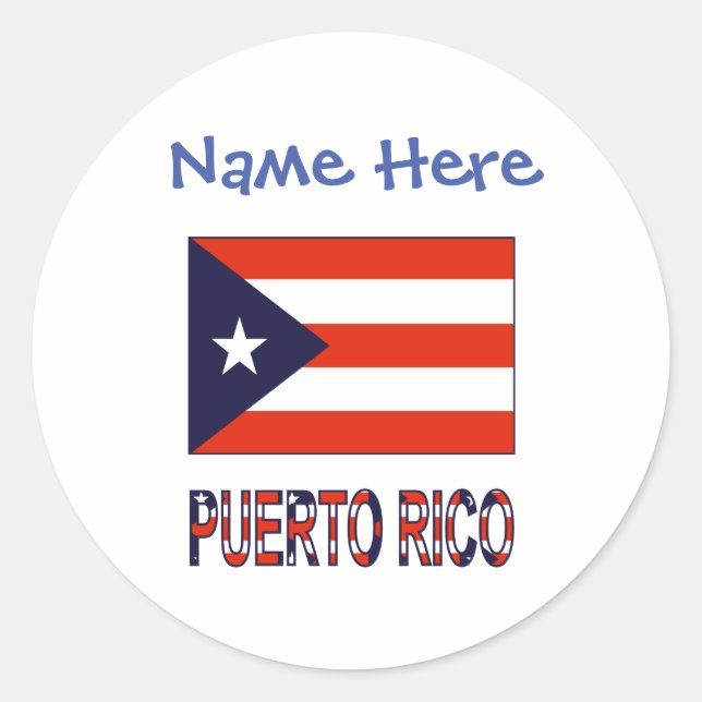 Pegatina Redonda Puerto Rico Bandera de Puerto Rico Personalización (Anverso)