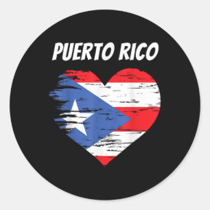 Pegatina Redonda Puerto Rico: Bandera del corazón de amor regalo Ra
