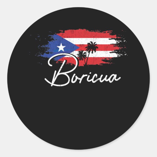 Pegatina Redonda Puerto Rico Boricua Orgullo de Bandera Puertorriqu (Anverso)