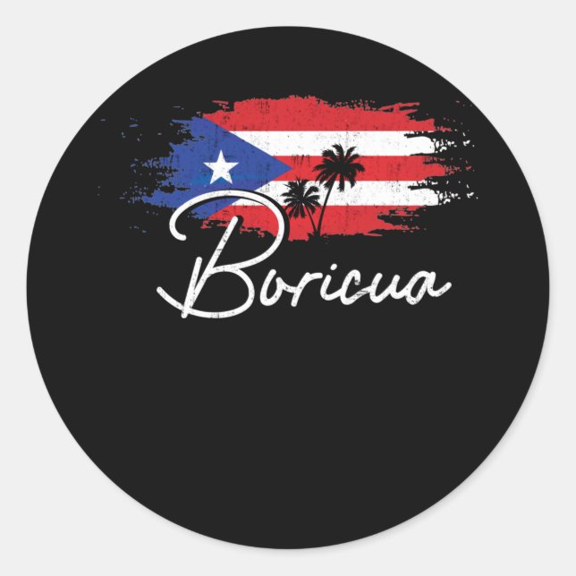 Pegatina Redonda Puerto Rico Boricua Puerto Rican Flag Pride (Anverso)