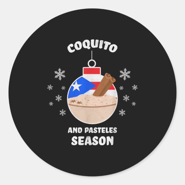 Pegatina Redonda Puerto Rico Christmas Coquito And Pasteles Season  (Anverso)