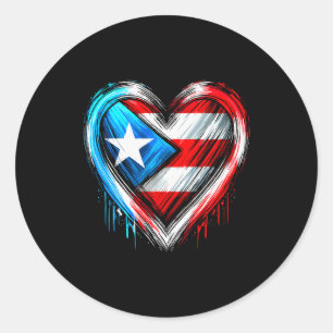 Pegatina Redonda Puerto Rico Corazón Bandera Puertorriqueña 