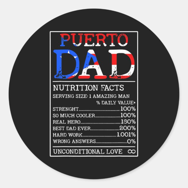 Pegatina Redonda Puerto Rico: Nutrición de papá puertorriqueño (Anverso)