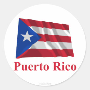 Pegatina Redonda Puerto Rico ondeando bandera con nombre