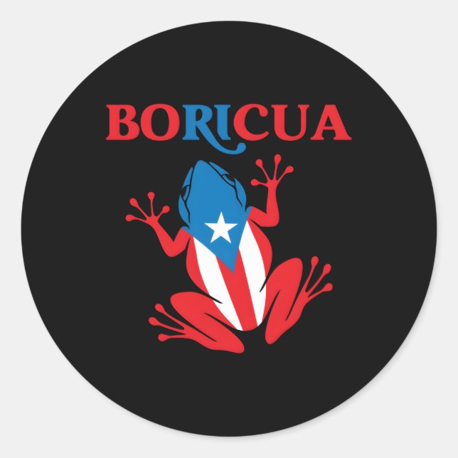Pegatina Redonda Puerto Rico Orgullo Boricua Bandera Coqui (Anverso)
