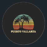 Pegatina Redonda Puerto Vallarta México Beach Palm Tree Retro 70 B<br><div class="desc">Chicas del Puerto Vallarta México Beach Palm Tree Retro de los 70</div>
