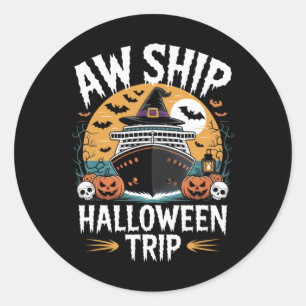 Pegatina Redonda Pues Barco Viaje de Halloween Crucero Entusiastas