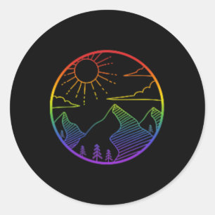 Pegatina Redonda Puesta de sol de senderismo con logotipo de orgull