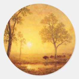Pegatina Redonda Puesta de sol en la montaña de Bierstadt Albert