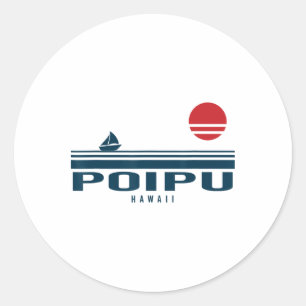Pegatina Redonda Puesta de sol en Poipu Hawaii Barco de vela Amanec