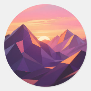 Pegatina Redonda Puesta de sol geométrica de montaña Low Poly
