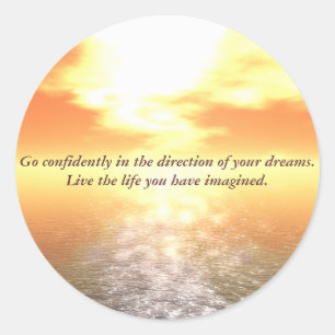 Pegatina Redonda Puesta del sol anaranjada inspiradora sobre