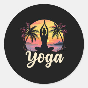 Pegatina Redonda Puestas de sol y meditación de yoga - Namaste Vint